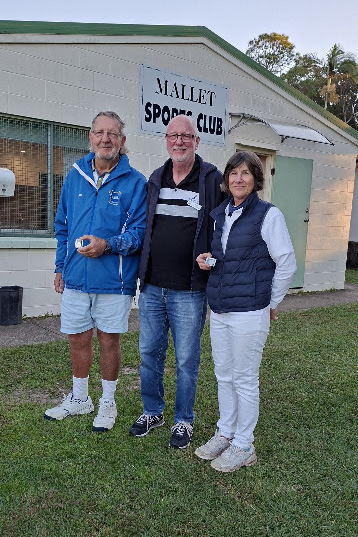 Bob Martin, John van Barneveld and Claire Warriner outside the Caloundra clubhouse.