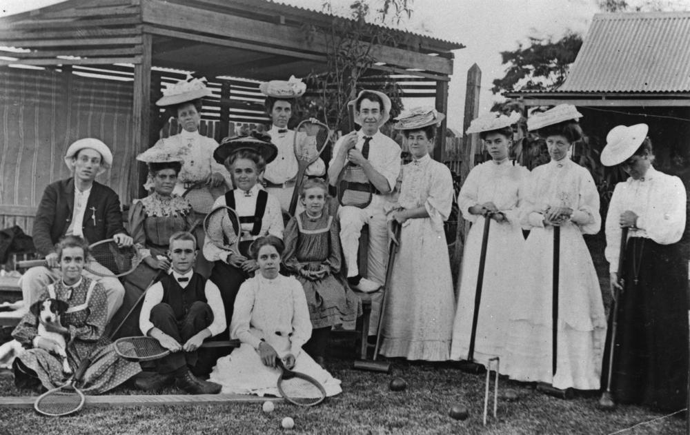 Tennis and croquet players in Queensland, somewhere between 1900 and 1910, dressed for the occasion.