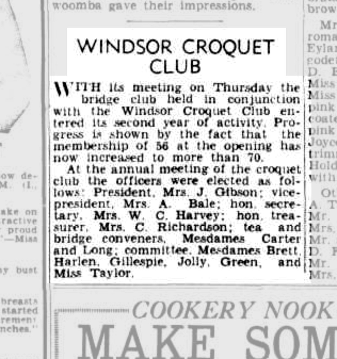 Courier-Mail, 7 May 1938. Now president of Windsor, with membership grown from 56 to more than 70.