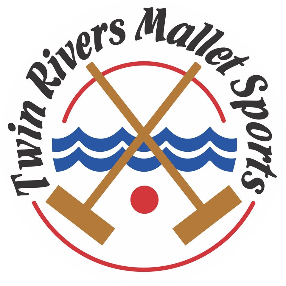 Twin Rivers Mallet Sports club logo featuring crossed mallets, ball, and blue water waves