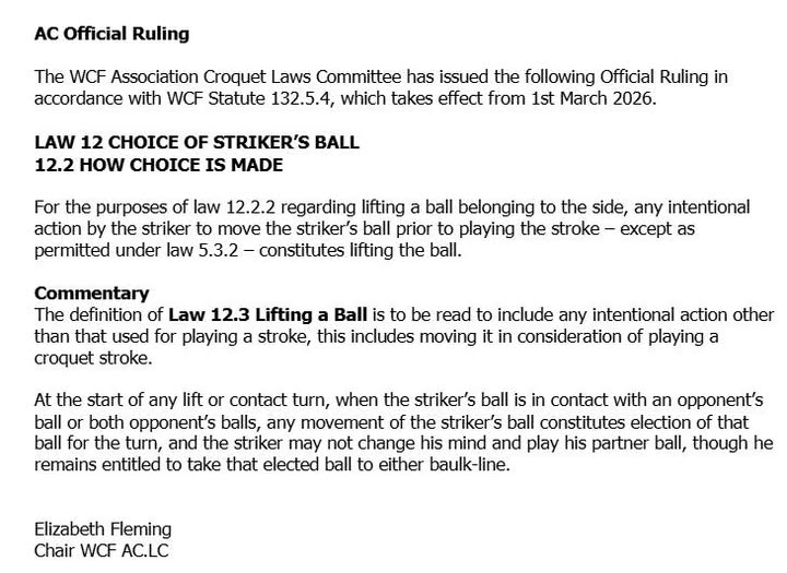 : A March WCF ruling for Association Croquet