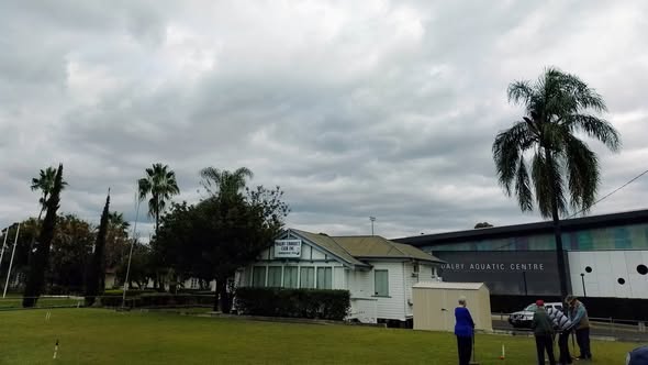 Players enjoying croquet on a sunny winter afternoon at Dalby Croquet Club.