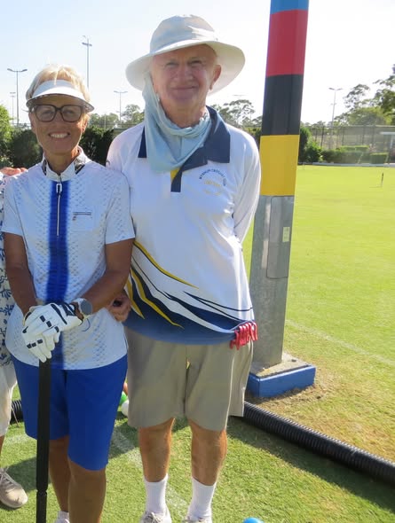Wynnum Croquet Club players Gordon Giles and Geoff Geoff at the Queensland GC Bronze Medal Challenge.