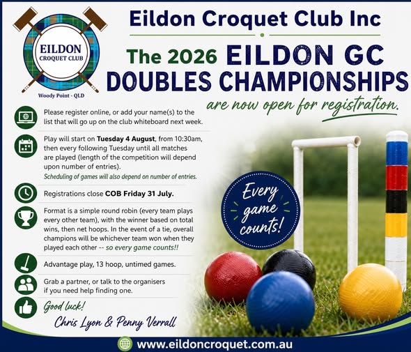 Eildon: 2026 Eildon GC Doubles Championships now open