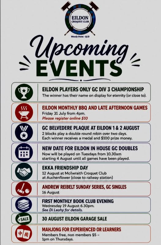 Eildon: Eildon Croquet Club August events update