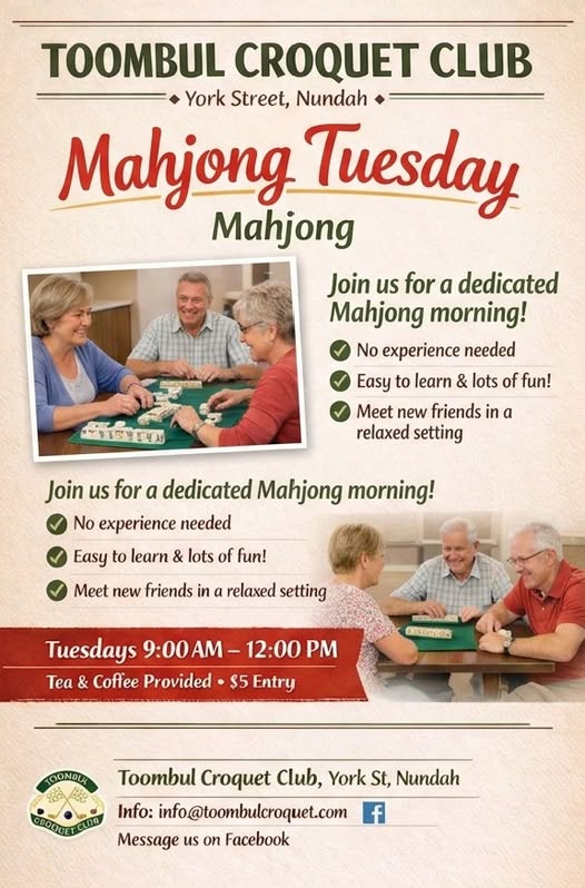 A group of people playing Mahjong at the Toombul Croquet Club during a dedicated Mahjong morning event