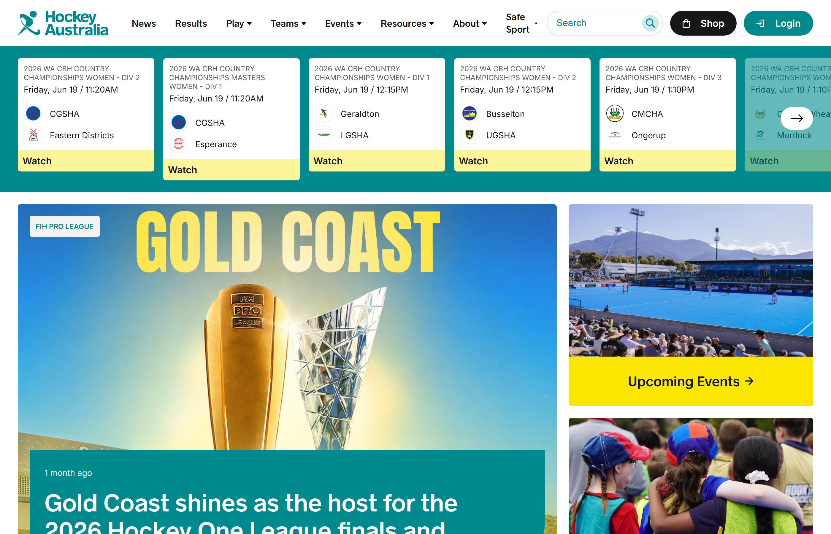 Hockey Australia. A modern public homepage out the front, with RevolutioniseSport kept behind it for admin.