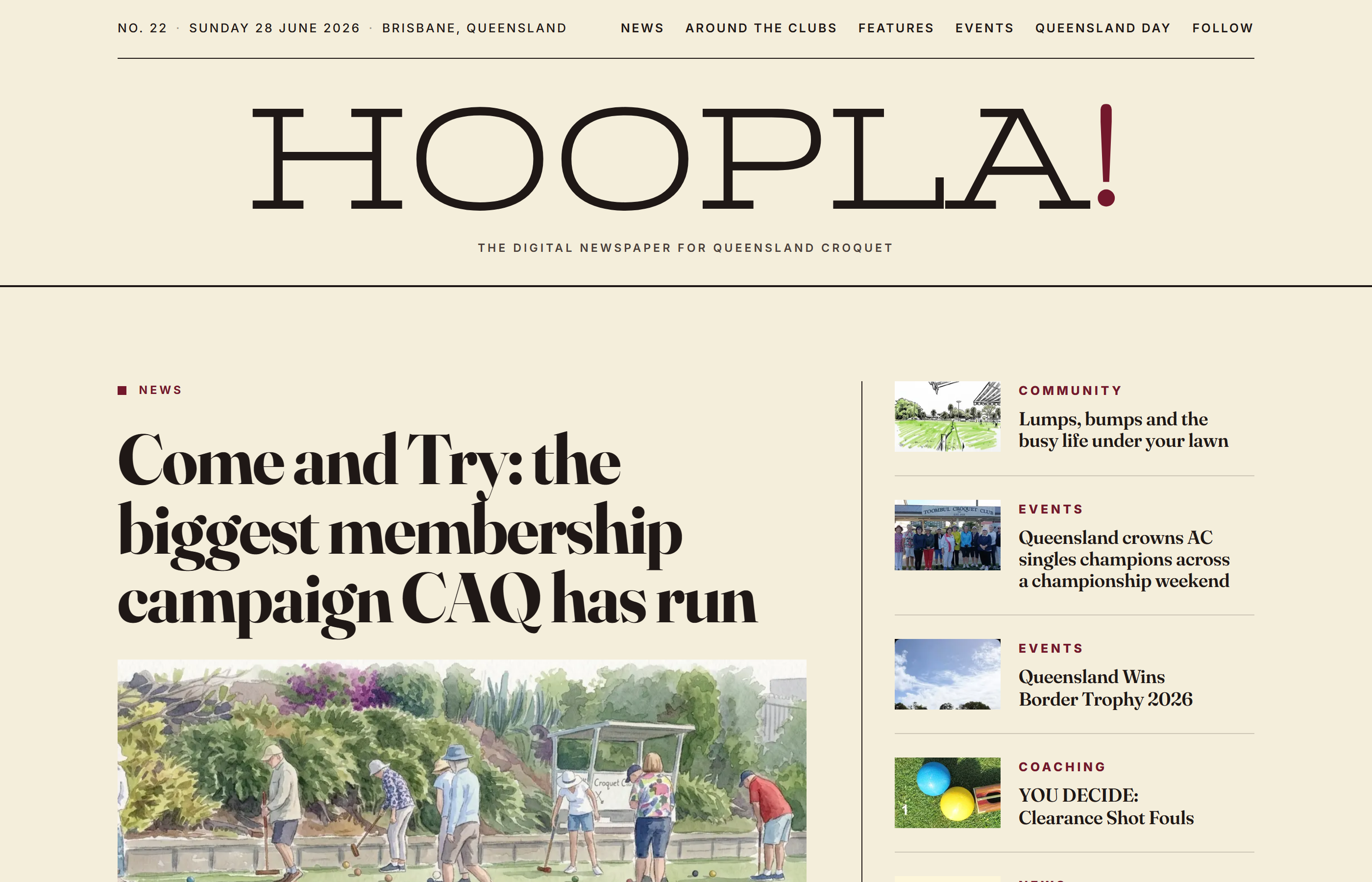 HOOPLA, news.croquetqld.org. Our own modern site, already outranking the main croquetqld.org front page.