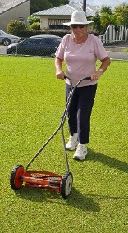 Photo above:-Dedication! A break in the weather and Debbie attacks the paspalum.