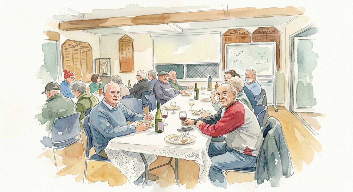 Eildon members share dinner and drinks after a BBQ night
